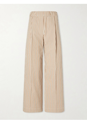 Brunello Cucinelli - Cropped Pleated Striped Cotton-blend Wide-leg Pants - Neutrals - IT36,IT38,IT40,IT42,IT44,IT46,IT48,IT50