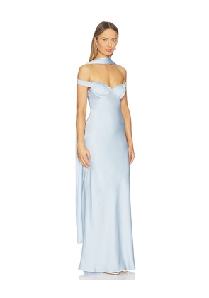 Runaway The Label Raphaella Off Shoulder Maxi Dress in Baby Blue. Size S. Also in M, XL.