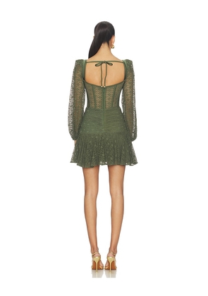 PatBO Sirena Mesh Long Sleeve Mini Dress in Green. Size XS. Also in S, M, XL.