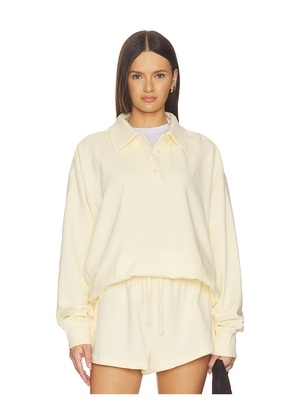 WeWoreWhat Henley Pull Over Sweatshirt in Lemon. Size S. Also in XS, M, L, XL.