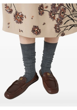 Miu Miu ruches leather loafers - Brown
