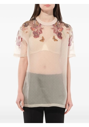 Givenchy floral-print sheer T-shirt - Neutrals