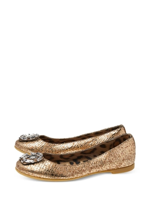 Roberto Cavalli Vintage python-embossed logo ballet flats - Gold