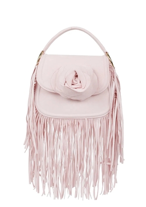 Gedebe Alice fringe-trim floral-appliqué tote bag - Pink