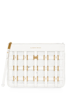 Elisabetta Franchi logo-plaque woven clutch bag - White