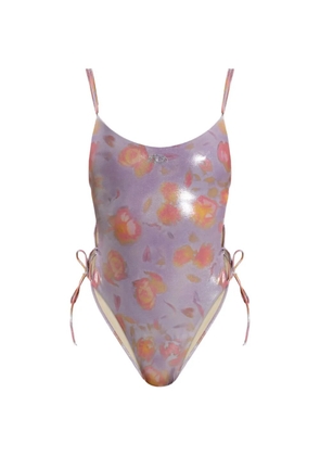 Diesel floral-print lace-up swimsuit - Purple