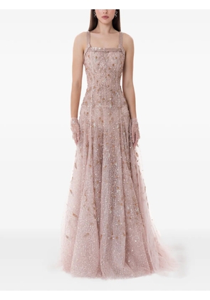 Dina Melwani hand-embroidered stardust tulle maxi gown - Pink