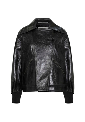 Co asymmetric collar leather jacket - Black