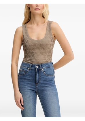 GUESS USA rhinestone-logo scoop-neck tank top - Brown