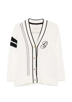 Gant cable-knit embroidered cardigan - White