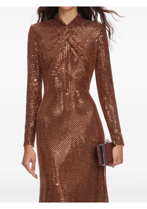 Self-Portrait rhinestone-embellished long-sleeve midi dress - Brown