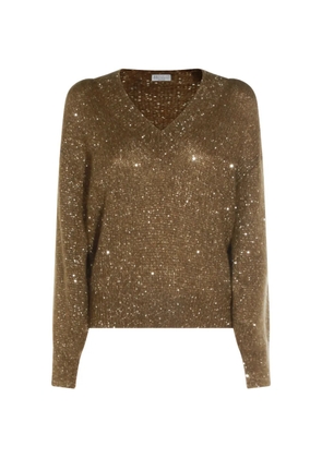 Brunello Cucinelli sequin-embellished V-neck sweater - Brown