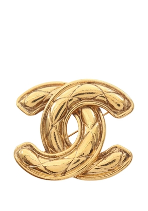 CHANEL Pre-Owned 1970-1980 Gold Plated Quilted CC Brooch costume brooch