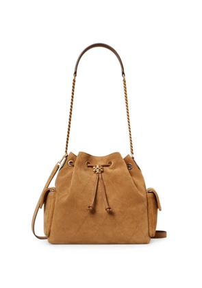 Tory Burch Charlie quilted suede drawstring shoulder bag - Brown