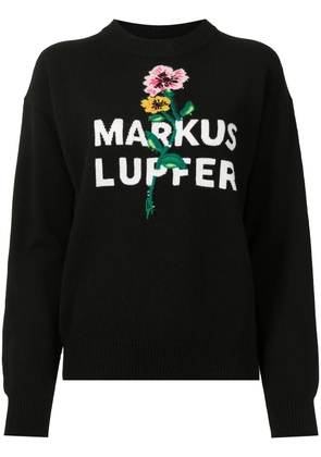 Markus Lupfer floral-logo knit merino jumper - Black