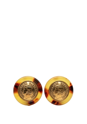 CHANEL Pre-Owned 1997 Gold Plated Tortoise Shell Coin Clip On Earrings costume earrings
