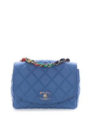 CHANEL Pre-Owned 2021 Small Quilted Lambskin Cocovado Ribbon Chain Flap crossbody bag - Blue
