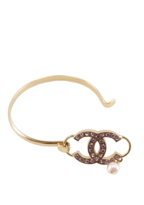 CHANEL Pre-Owned 2002 CC Gold Plated Rhinestone and Faux Pearl Bangle costume bracelet