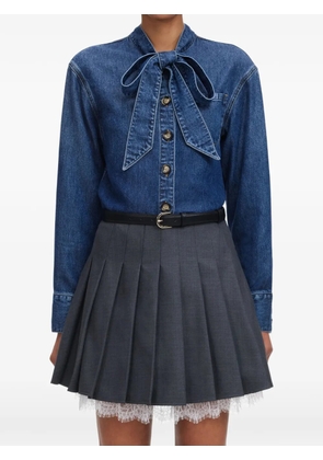 Self-Portrait pussy-bow buttoned shirt - Blue