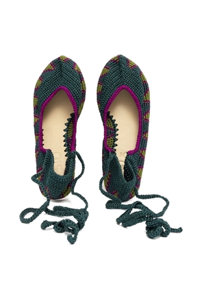 SLO_HAND_MADE crochet lace-up ballet flats - Green