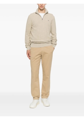 Gant quarter-zip logo-embroidered sweater - Neutrals