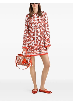 Dolce & Gabbana Majolica-print charmeuse dress with embroidery - White