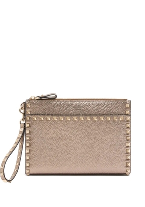 Valentino Garavani Rockstud pouch in laminated grainy calfskin - Brown