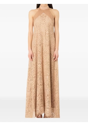 D.Exterior lace-overlay gown - Neutrals