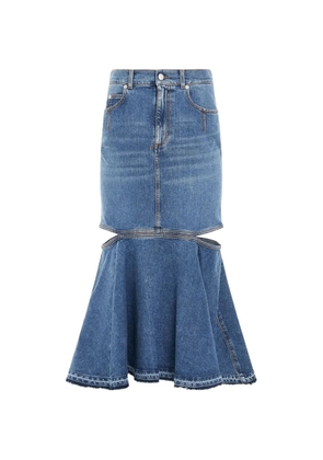 Alexander McQueen cut-out denim midi skirt - Blue