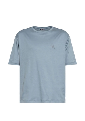 Giorgio Armani logo-embroidered cotton T-shirt - Blue