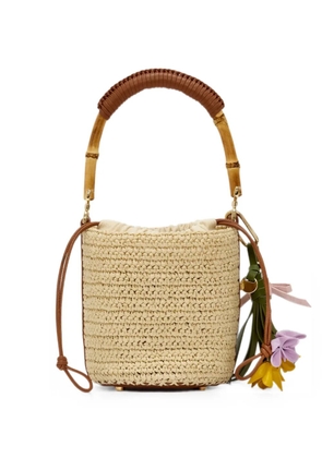 Self-Portrait bamboo-handle raffia shoulder bag - Neutrals