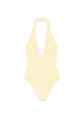 Hunza G Adriana bead-embellished crinkle-effect swimsuit - Yellow