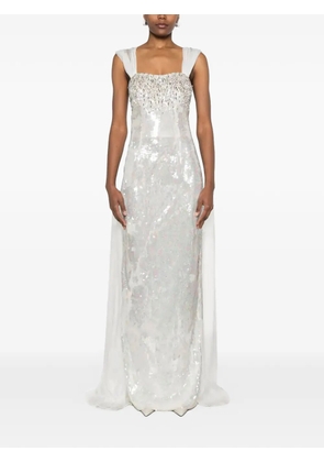 Dina Melwani Crystal-Embellished Sequinned Evening Gown - White