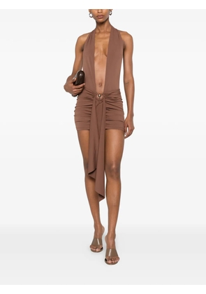 Christopher Esber Pierced Orbit V-neck mini dress - Brown