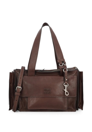 Miu Miu logo-embossed leather tote bag - Brown