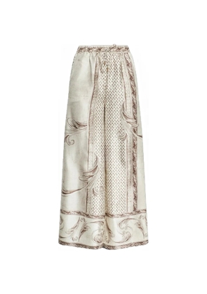Max Mara silk baroque-print trousers - White
