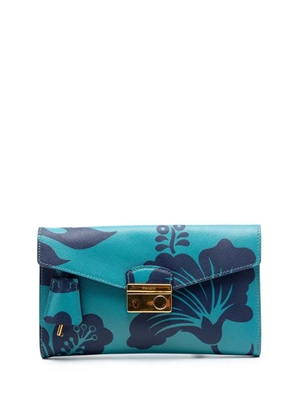 Prada Pre-Owned 2010-2026 Saffiano Hibiscus Print Sound Lock clutch bag - Blue
