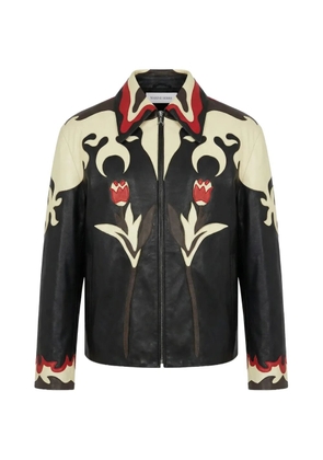 Marine Serre floral-patch leather jacket - Black