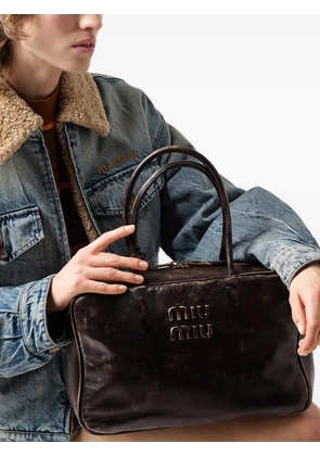 Miu Miu Beau logo-embossed zip-top tote bag - Brown