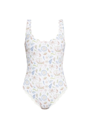 Marysia Palm Springs scalloped-edge printed swimsuit - White