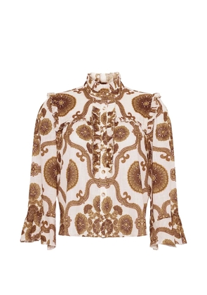 Cara Cara ruffle-trimmed floral-print top - White