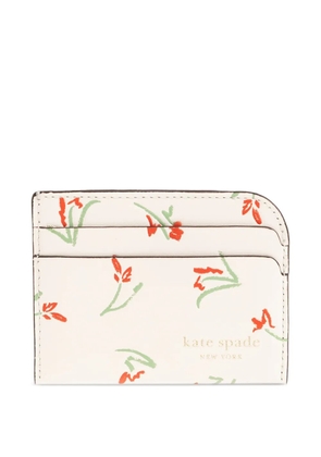 Kate Spade Devin floral-print leather card holder - White