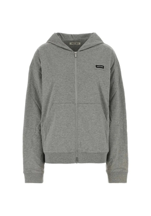 Miu Miu logo-patch zip-up hoodie - Grey