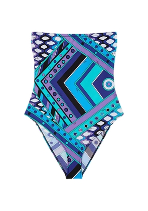 PUCCI geometric-print strapless swimsuit - Blue