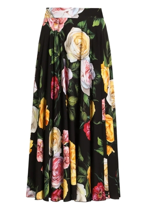 Dolce & Gabbana floral-print charmeuse midi skirt - Black