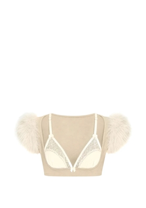 DSQUARED2 feather-trim lace-panel top - Neutrals