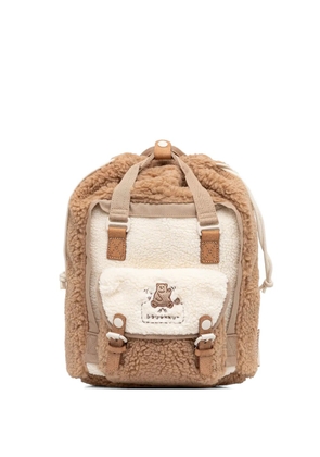 Doughnut fleece-texture bear-embroidered backpack - Brown