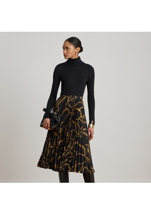 Belting-Print Pleated Crepe Skirt