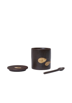 Ferm Living Koyo Jar With Spoon in Dark Brown & Buff - Brown. Size all.