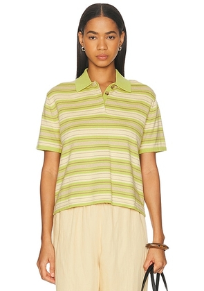 Guest In Residence Short Sleeve Stripe Rugby Top in Evoo Combo - Green. Size L (also in XS).
